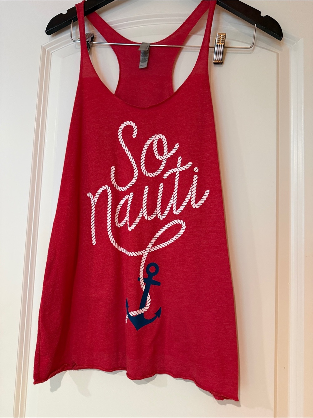 Next Level Apparel Red "So Nauti" Nautical Anchor Racer Back Tank Top Women’s S